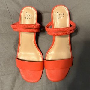 A new day bright coral strappy heels Size 7.5